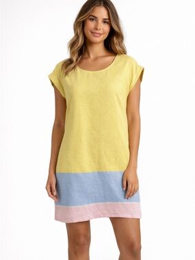 C&C California 100% Linen Shift Dress Size L (Approx.) Boho Coastal Resortwear